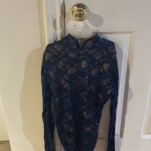Navy Blue Lace Dance Costume Leotard Sequence Sparkly One Piece